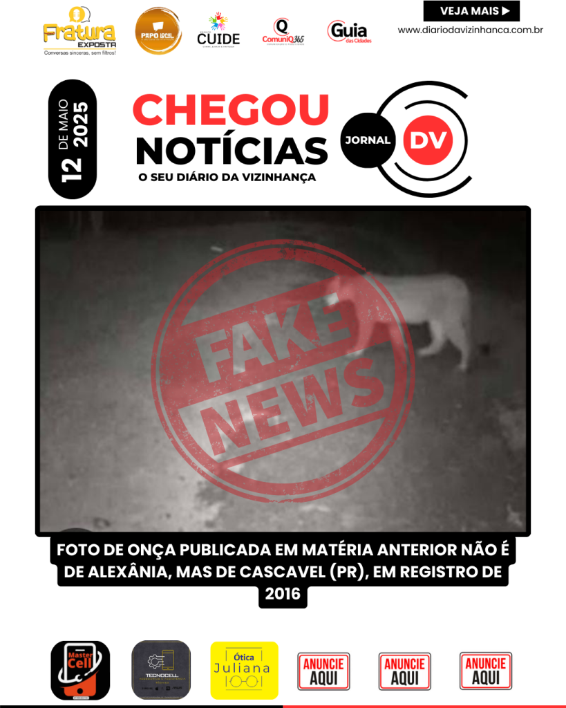 FOTO DE ONÇA PUBLICADA EM MATÉRIA ANTERIOR NÃO É DE ALEXÂNIA, MAS DE CASCAVEL (PR), EM REGISTRO DE 2016