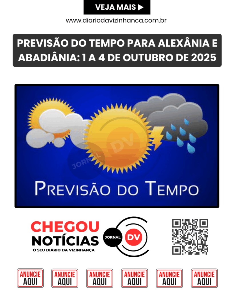 PREVISÃO DO TEMPO PARA ALEXÂNIA E ABADIÂNIA: 1 A 4 DE OUTUBRO DE 2025