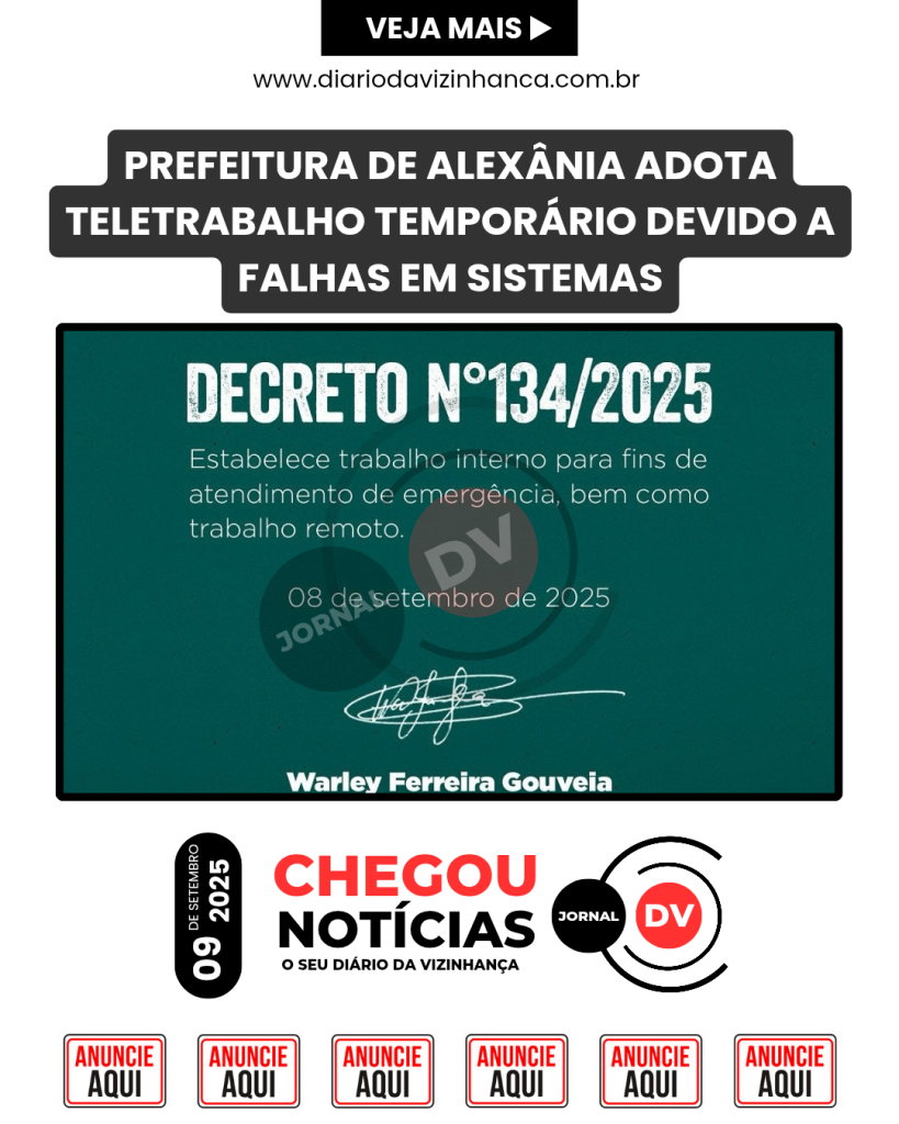 PREFEITURA DE ALEXÂNIA ADOTA TELETRABALHO TEMPORÁRIO DEVIDO A FALHAS EM SISTEMAS