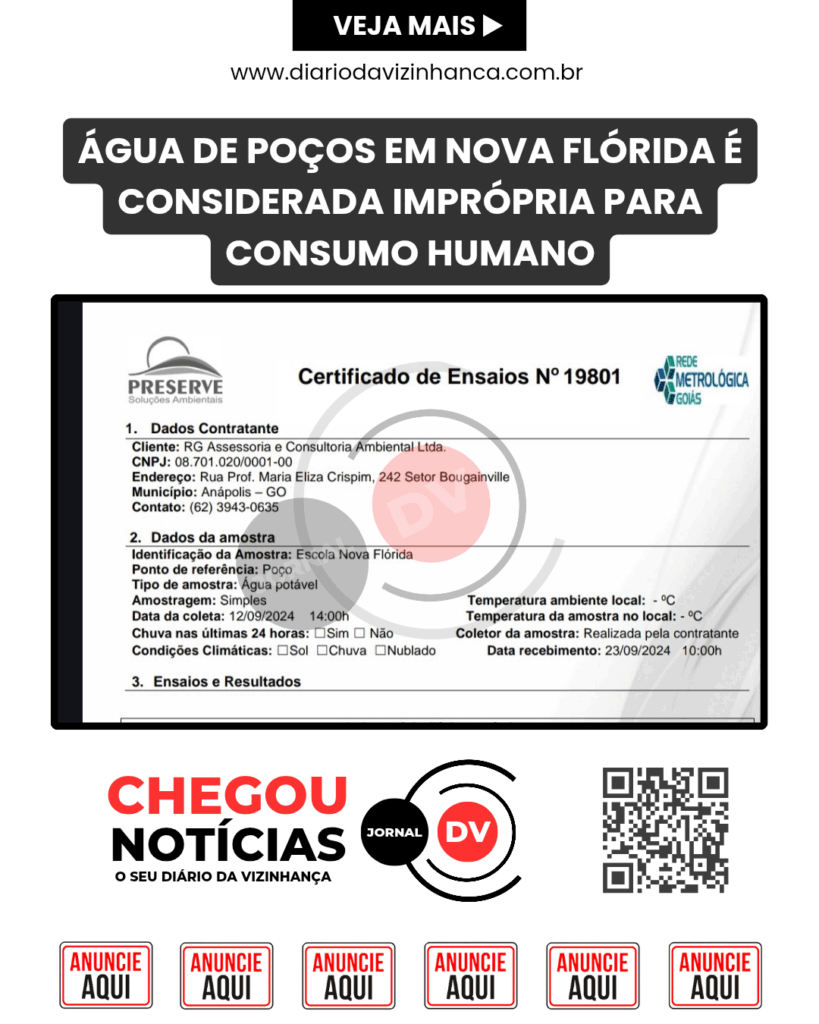 ÁGUA DE POÇOS EM NOVA FLÓRIDA É CONSIDERADA IMPRÓPRIA PARA CONSUMO HUMANO