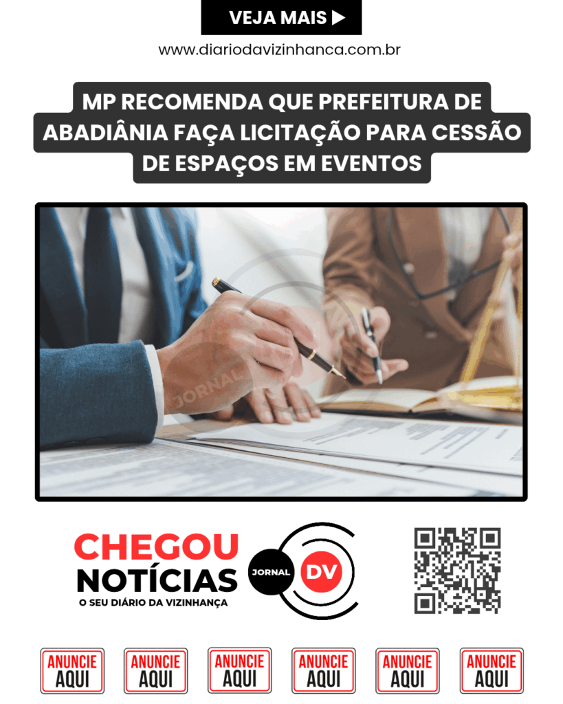 MP RECOMENDA QUE PREFEITURA DE ABADIÂNIA FAÇA LICITAÇÃO PARA CESSÃO DE ESPAÇOS EM EVENTOS