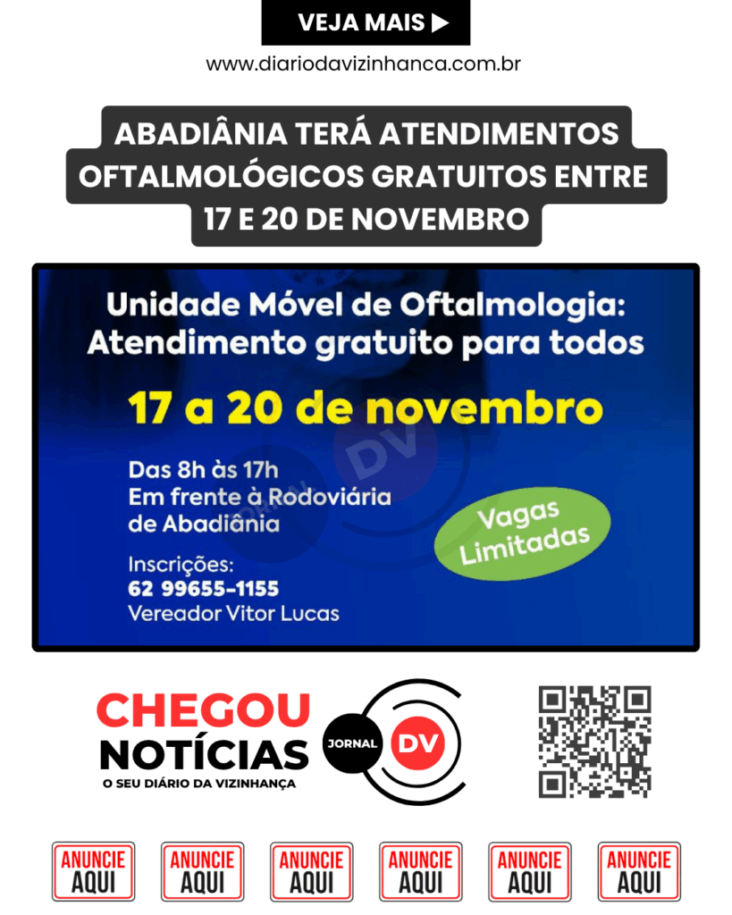 ABADIÂNIA TERÁ ATENDIMENTOS OFTALMOLÓGICOS GRATUITOS ENTRE 17 E 20 DE NOVEMBRO