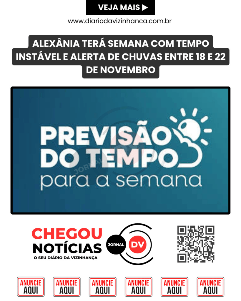 ALEXÂNIA TERÁ SEMANA COM TEMPO INSTÁVEL E ALERTA DE CHUVAS ENTRE 18 E 22 DE NOVEMBRO