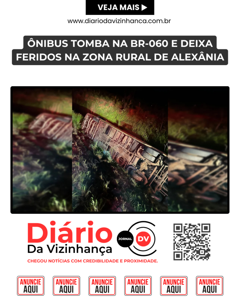 ÔNIBUS TOMBA NA BR-060 E DEIXA FERIDOS NA ZONA RURAL DE ALEXÂNIA