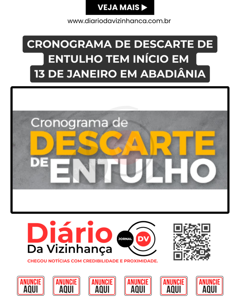 CRONOGRAMA DE DESCARTE DE ENTULHO TEM INÍCIO EM 13 DE JANEIRO EM ABADIÂNIA
