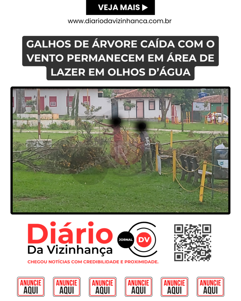 GALHOS DE ÁRVORE CAÍDA COM O VENTO PERMANECEM EM ÁREA DE LAZER EM OLHOS D’ÁGUA