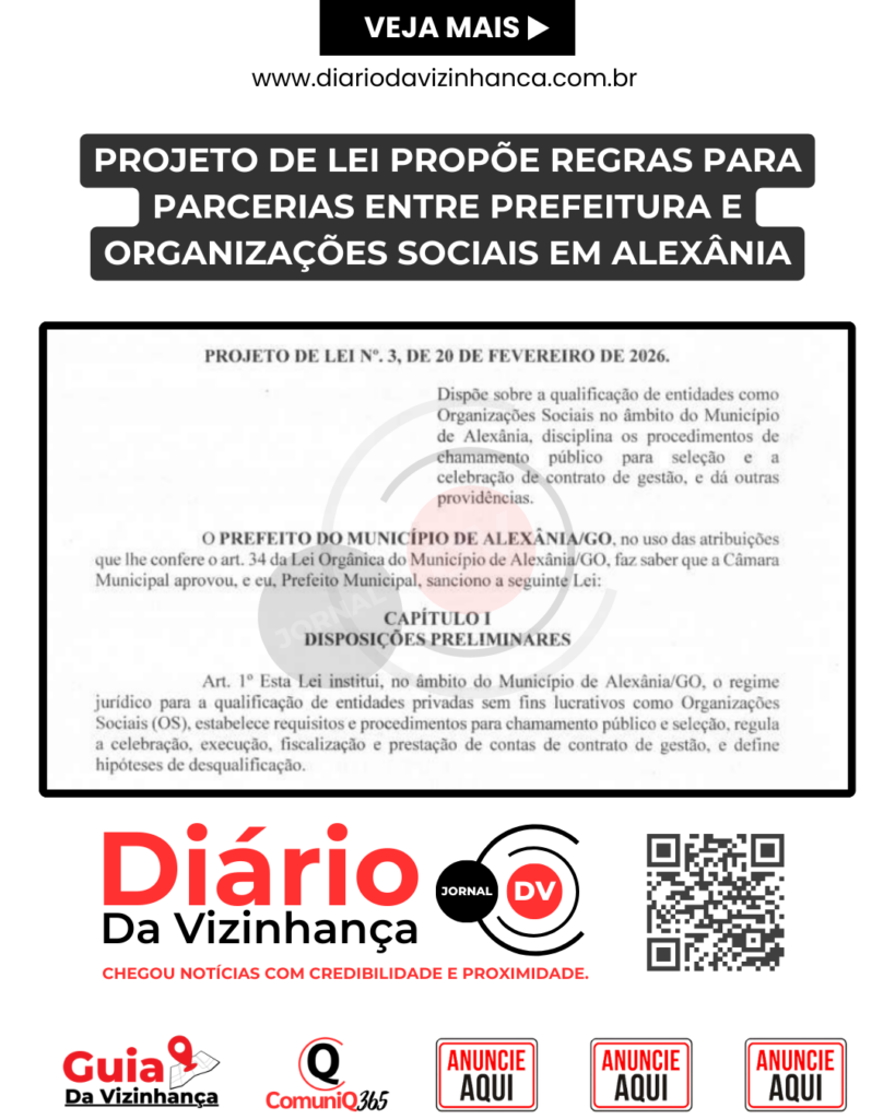 PROJETO DE LEI PROPÕE REGRAS PARA PARCERIAS ENTRE PREFEITURA E ORGANIZAÇÕES SOCIAIS EM ALEXÂNIA