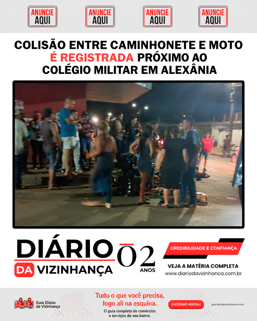 COLISÃO ENTRE CAMINHONETE E MOTO É REGISTRADA PRÓXIMO AO COLÉGIO MILITAR EM ALEXÂNIA