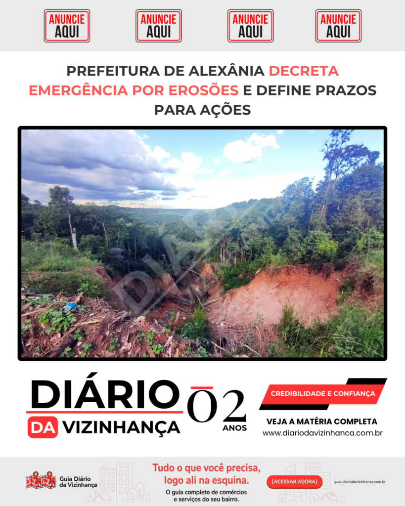 PREFEITURA DE ALEXÂNIA DECRETA EMERGÊNCIA POR EROSÕES E DEFINE PRAZOS PARA AÇÕES