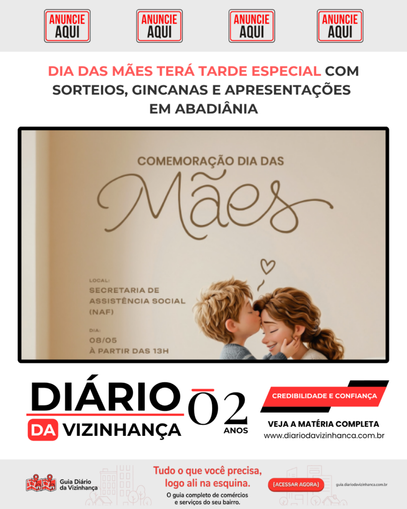 DIA DAS MÃES TERÁ TARDE ESPECIAL COM SORTEIOS, GINCANAS E APRESENTAÇÕES EM ABADIÂNIA