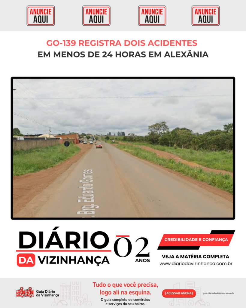 GO-139 REGISTRA DOIS ACIDENTES EM MENOS DE 24 HORAS EM ALEXÂNIA
