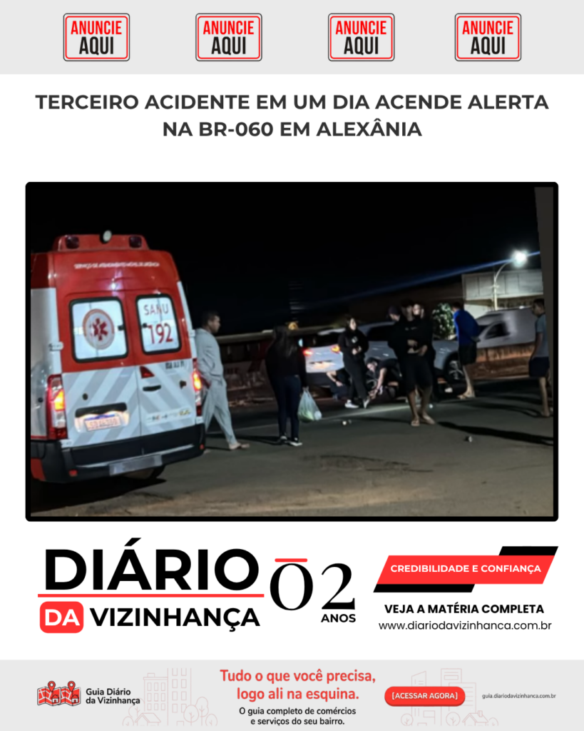 TERCEIRO ACIDENTE EM UM DIA ACENDE ALERTA NA BR-060 EM ALEXÂNIA