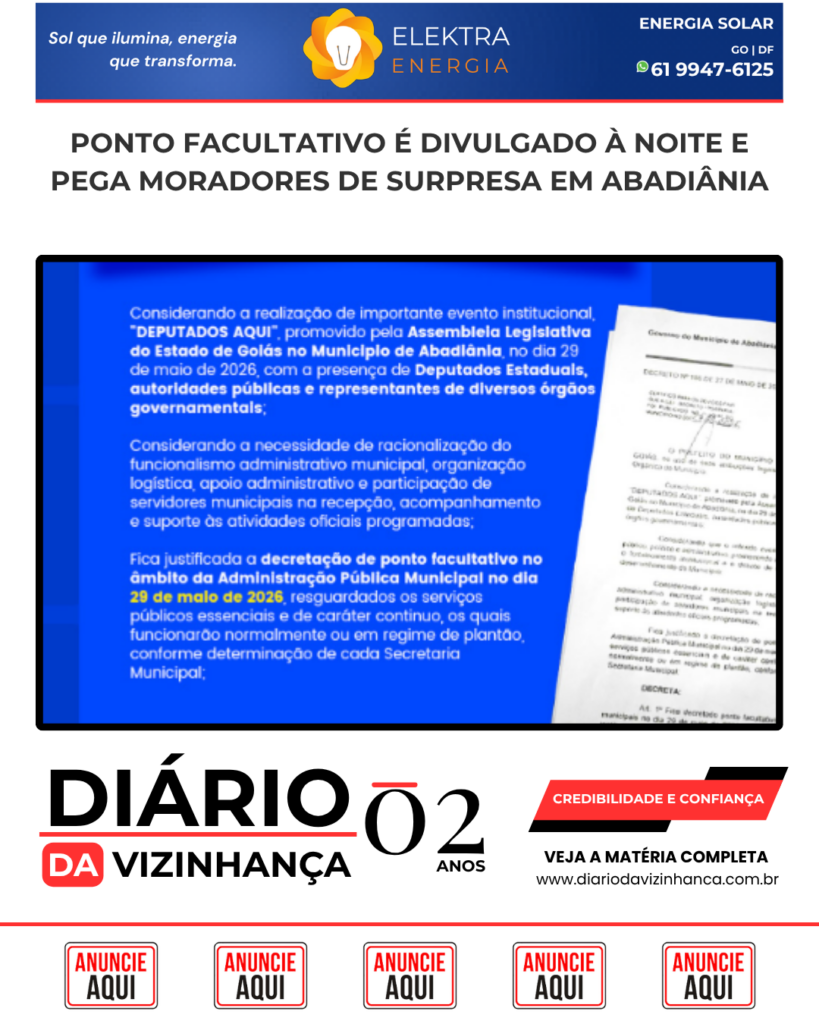 PONTO FACULTATIVO É DIVULGADO À NOITE E PEGA MORADORES DE SURPRESA EM ABADIÂNIA