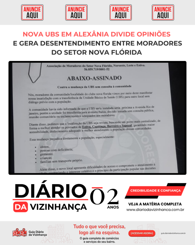 NOVA UBS EM ALEXÂNIA DIVIDE OPINIÕES E GERA DESENTENDIMENTO ENTRE MORADORES DO SETOR NOVA FLÓRIDA