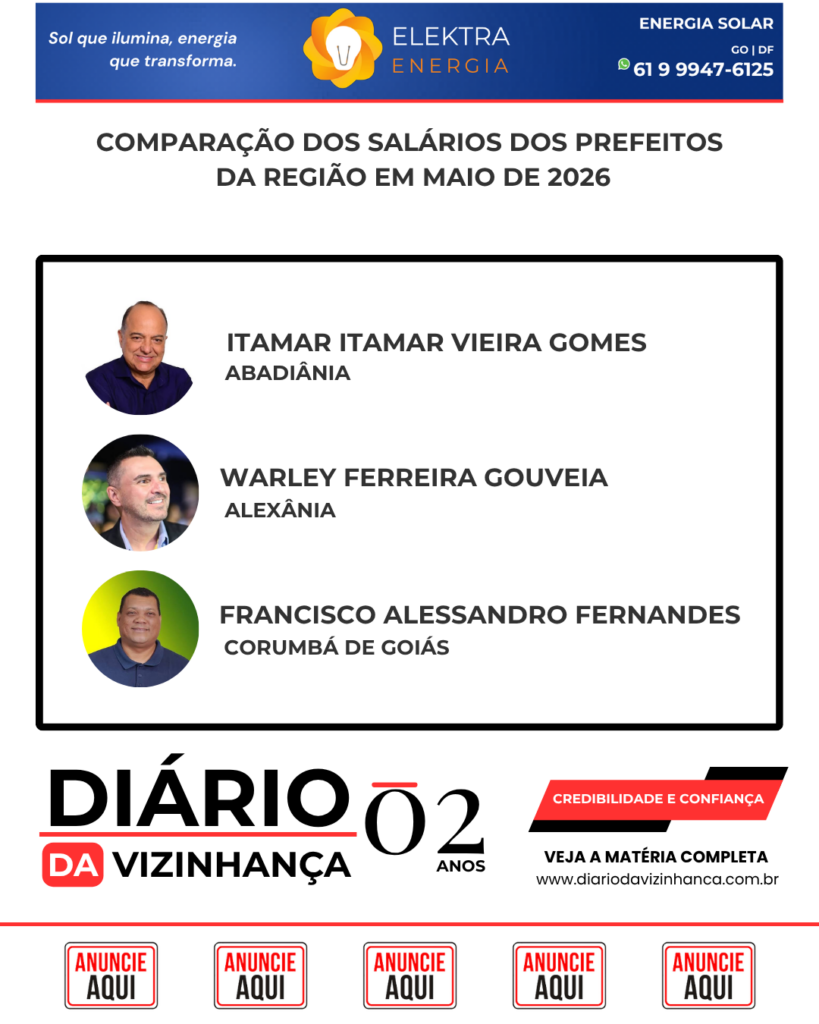 COMPARAÇÃO DOS SALÁRIOS DOS PREFEITOS DA REGIÃO EM MAIO DE 2026
