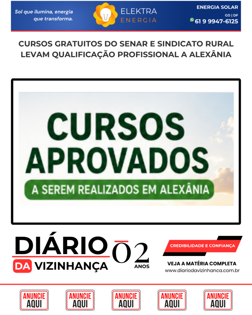 CURSOS GRATUITOS DO SENAR E SINDICATO RURAL LEVAM QUALIFICAÇÃO PROFISSIONAL A ALEXÂNIA