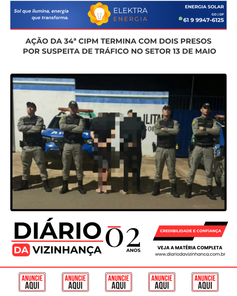 AÇÃO DA 34ª CIPM TERMINA COM DOIS PRESOS POR SUSPEITA DE TRÁFICO NO SETOR 13 DE MAIO