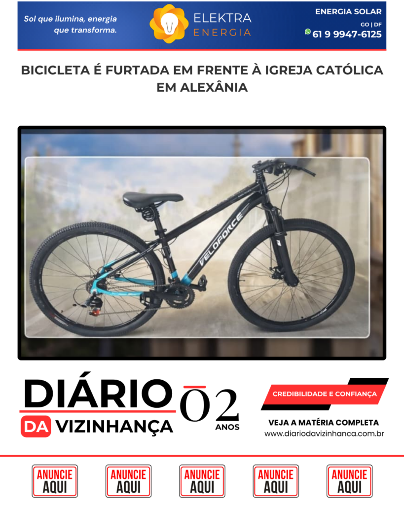 BICICLETA É FURTADA EM FRENTE À IGREJA CATÓLICA EM ALEXÂNIA