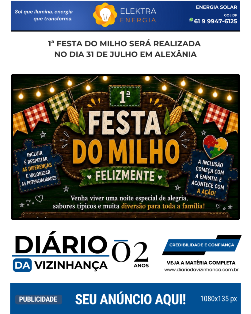 1ª FESTA DO MILHO SERÁ REALIZADA NO DIA 31 DE JULHO EM ALEXÂNIA