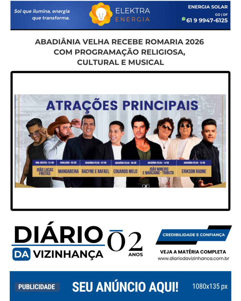 ABADIÂNIA VELHA RECEBE ROMARIA 2026 COM PROGRAMAÇÃO RELIGIOSA, CULTURAL E MUSICAL